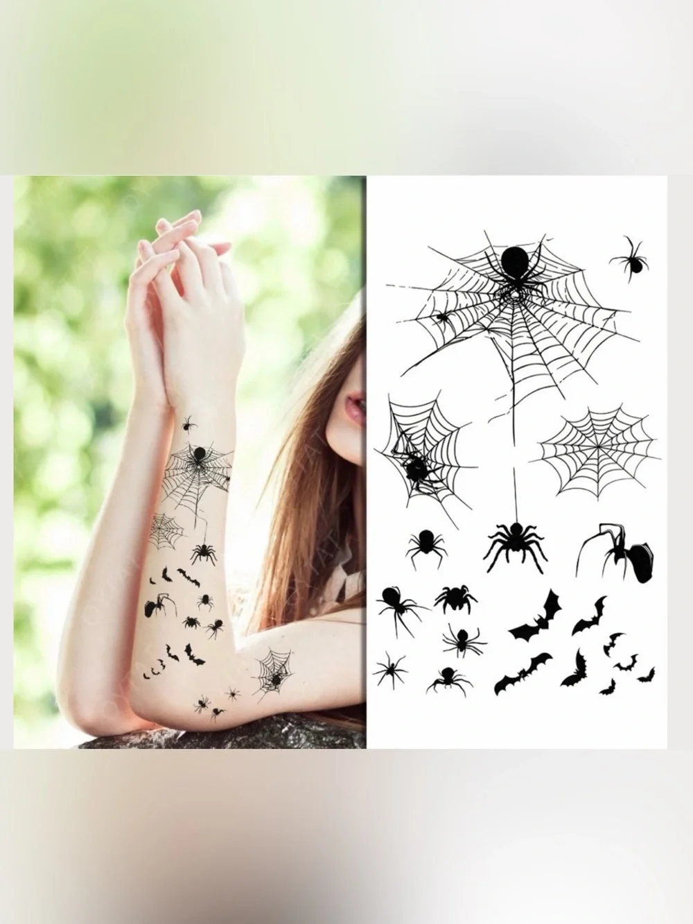 Black Spider and Web Temporary Tattoo Set - Halloween Arm Decals